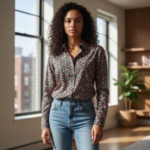 J Crew Liberty Slim Perfect Shirt Black Floral Poppy Collared Button Front 6